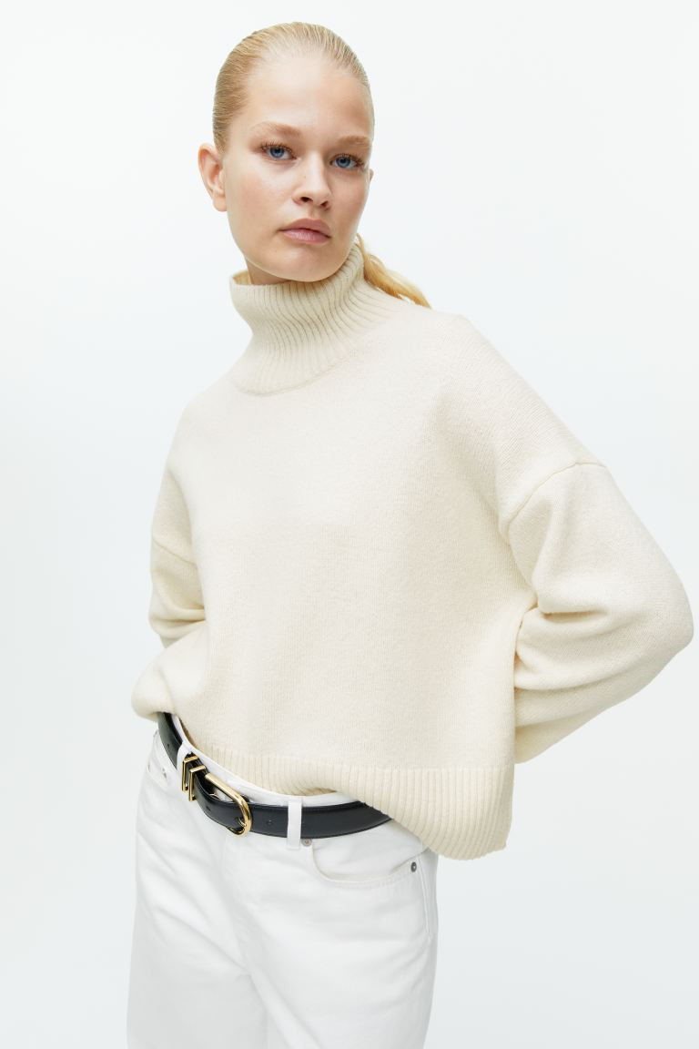 Uldtrøje med høj hals - Offwhite - DAME | H&M DK | H&M (DE, AT, CH, NL, FI)