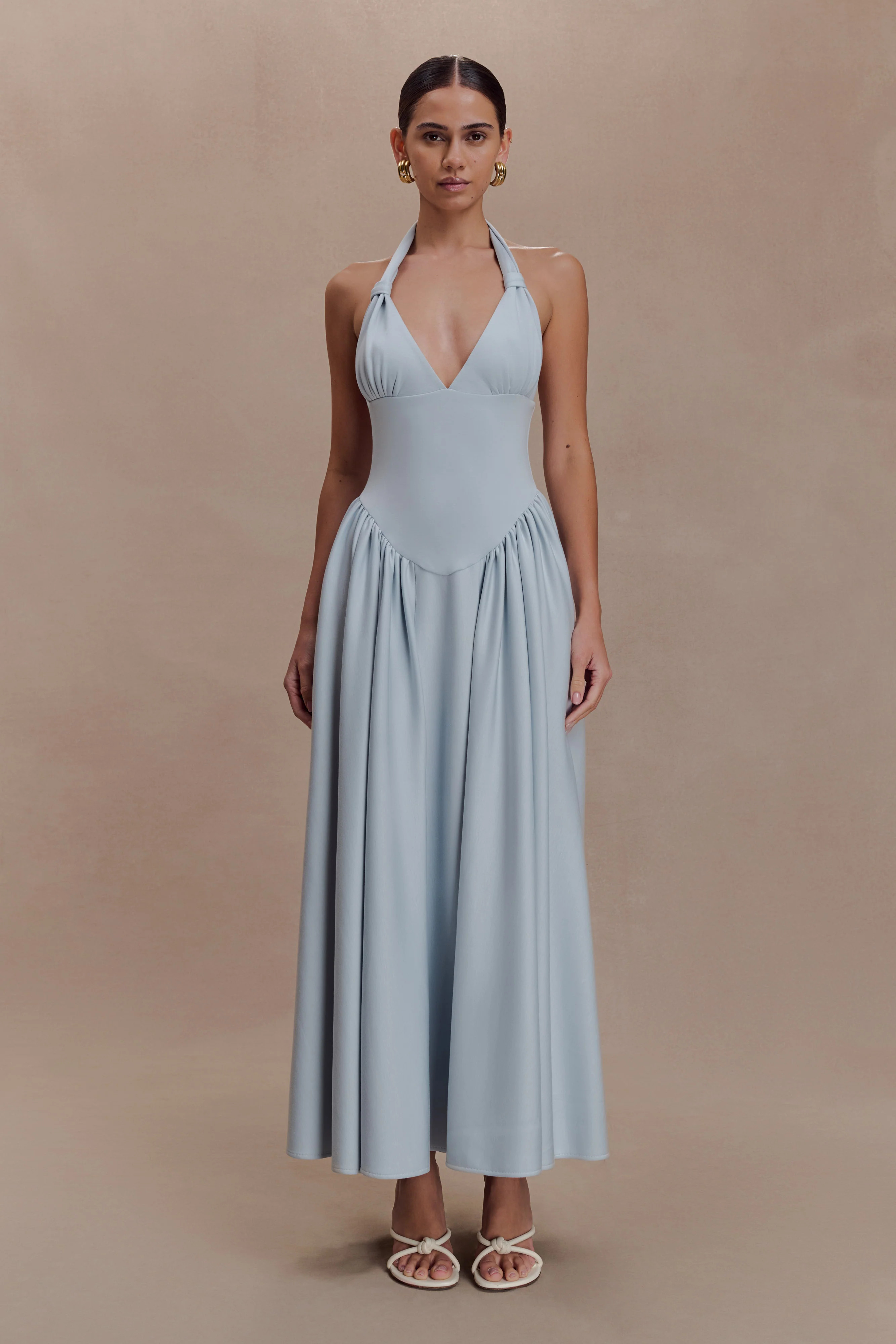 Angelina Scuba Halter Midi Dress - Pale Blue | Meshki (APAC)
