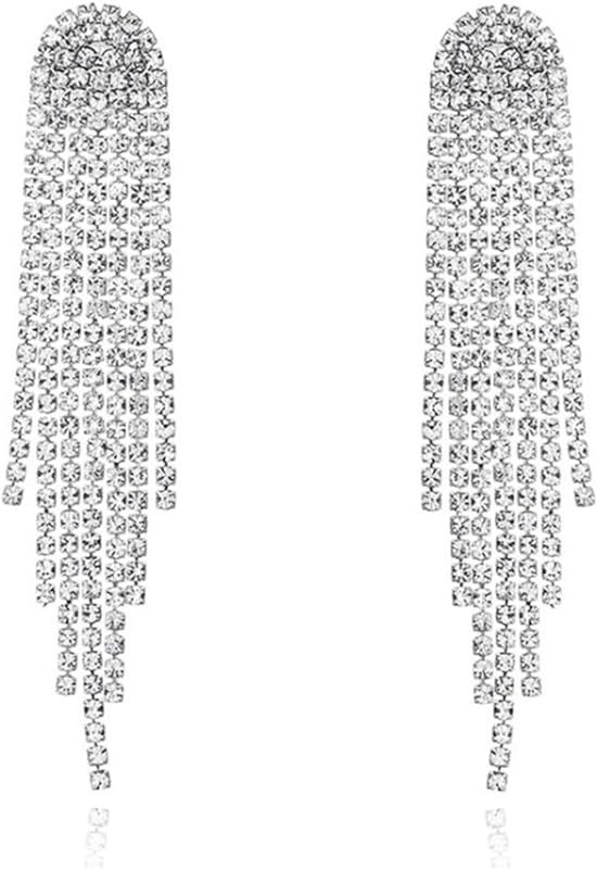 Rhinestone Earrings Dangling for Women Chandelier Statement Tassel Earrings Girls Silver Sparkly ... | Amazon (US)