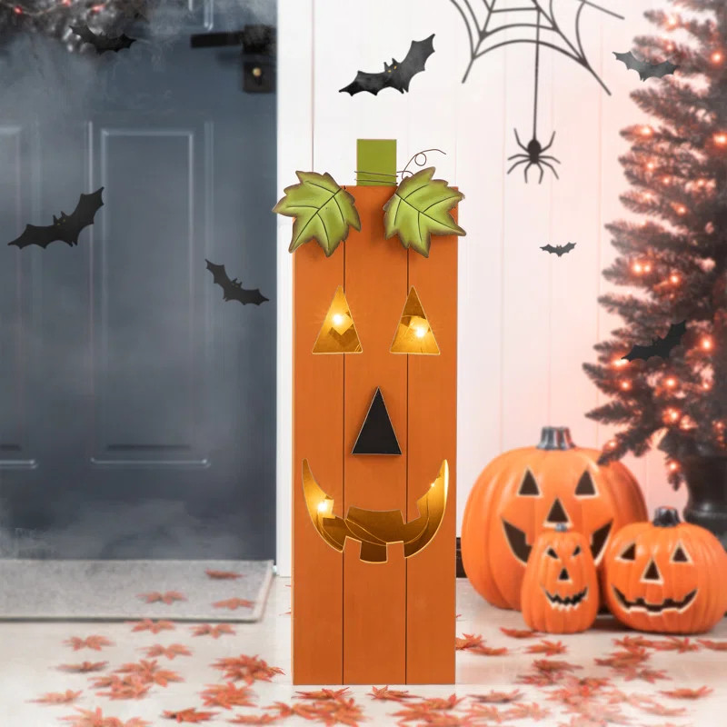 Halloween Lighted Wooden Pumpkin Lighted Display | Wayfair North America