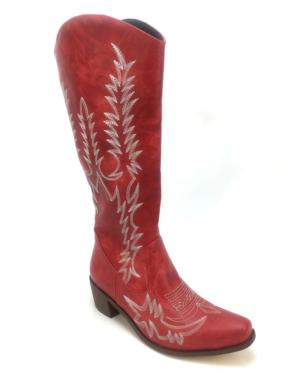 BUTITI Women's Casual boots red - Red Stitched Cowboy Boot - Women | Zulily