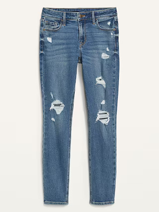Mid-Rise Distressed Rockstar Super Skinny Jeans for Women | Old Navy (US)