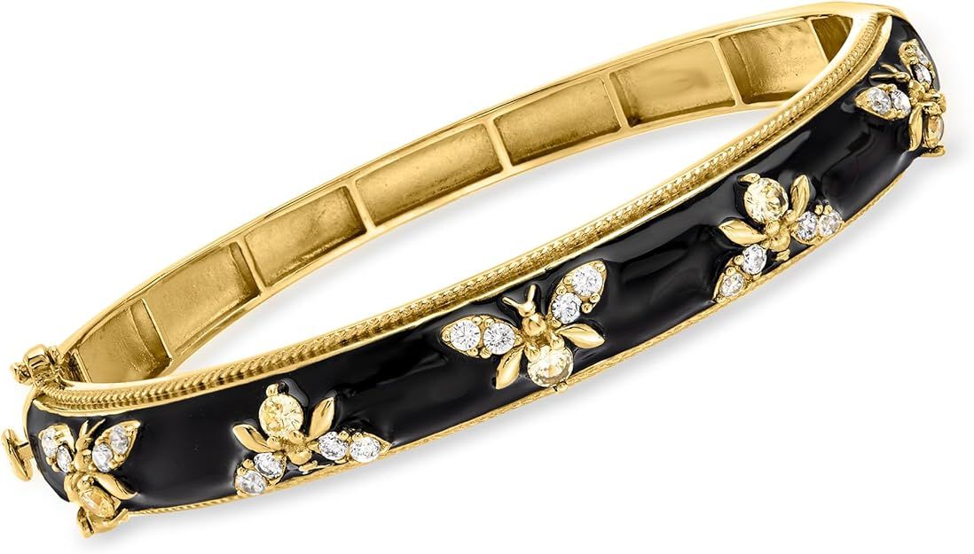 Ross-Simons 1.40 ct. t.w. White Topaz and Black Enamel Bumblebee Bangle Bracelet in 18kt Gold Ove... | Amazon (US)