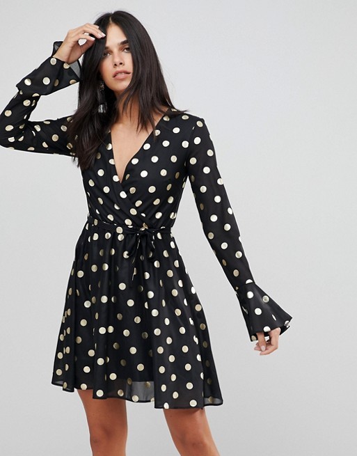 Club L - Robe portefeuille à pois avec manches évasées | Asos FR
