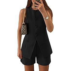 ZESICA Women's 2025 Summer 2 Piece Short Sets Sleeveless Crew Neck Suit Vest Tops High Waist Shor... | Amazon (US)