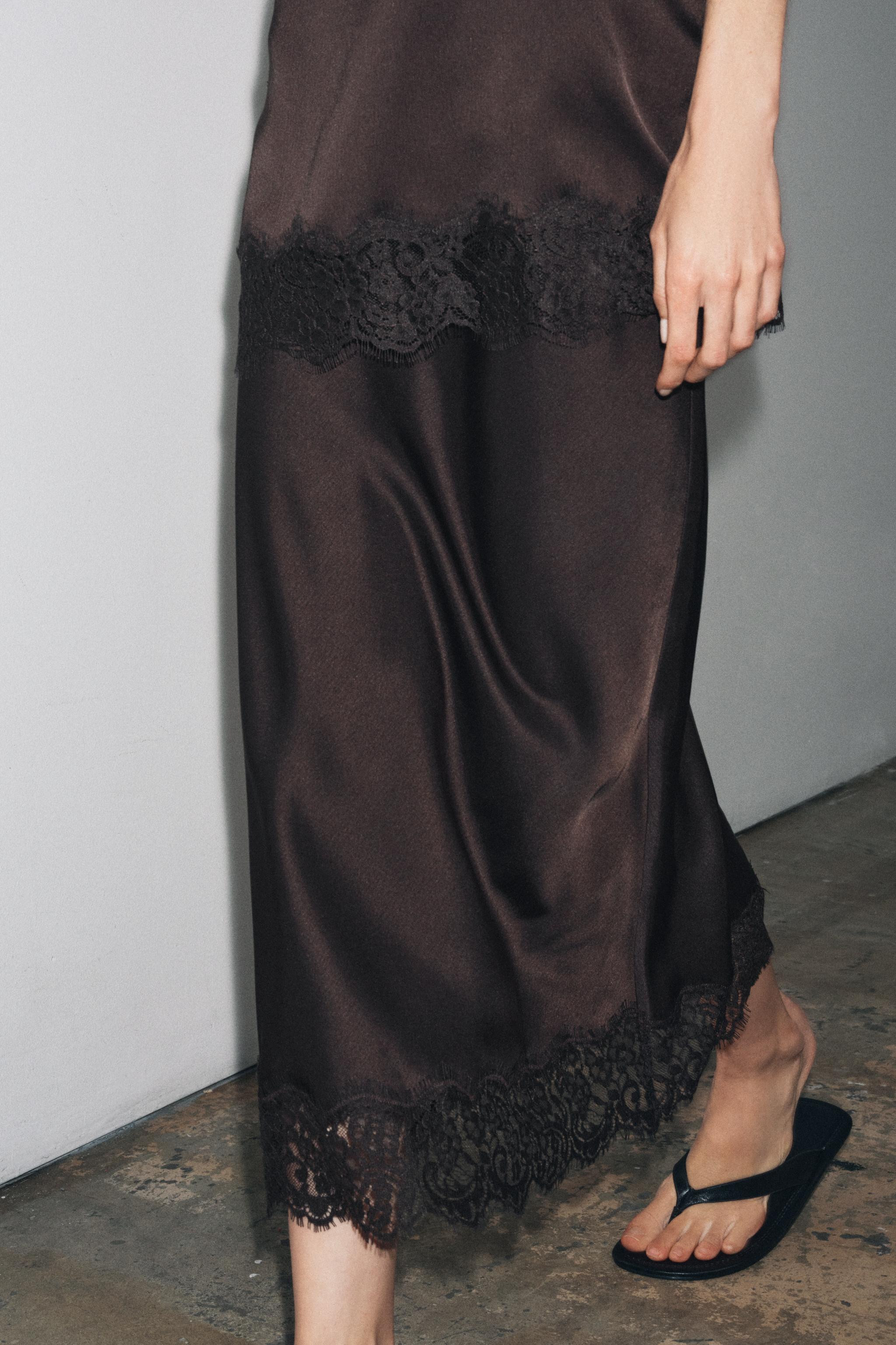 ZW COLLECTION SATIN LACE SKIRT | Zara UK