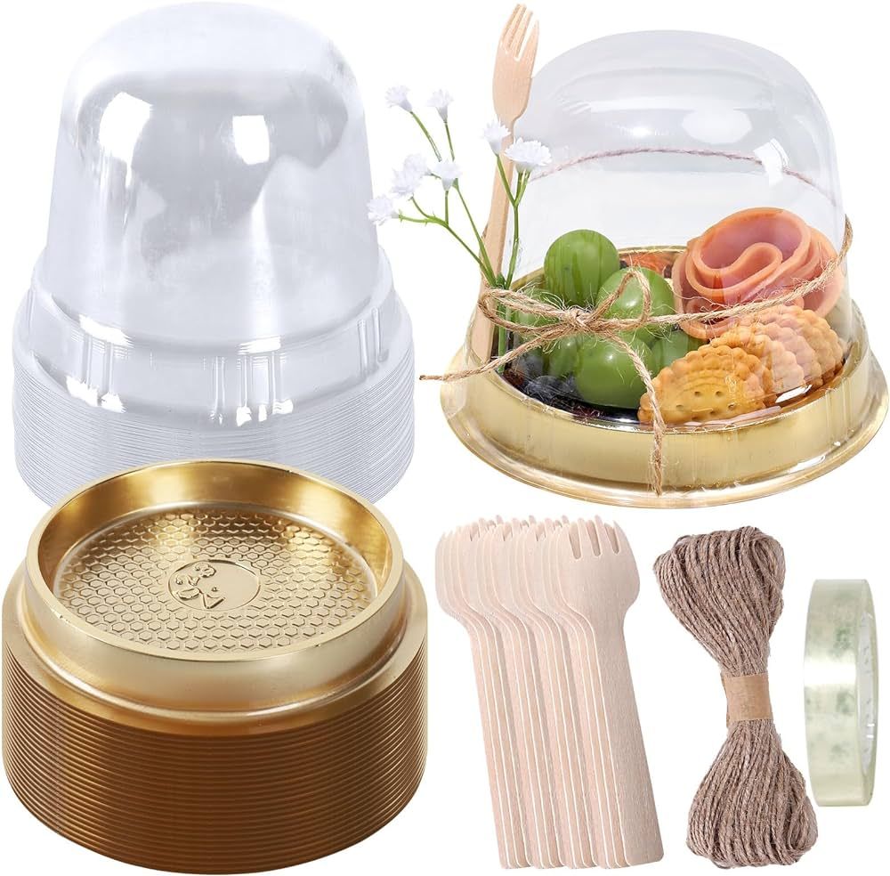 Whaline 50 Sets Disposable Individual Charcuterie Cup Set Clear Plastic Cupcake Container with Mini  | Amazon (US)
