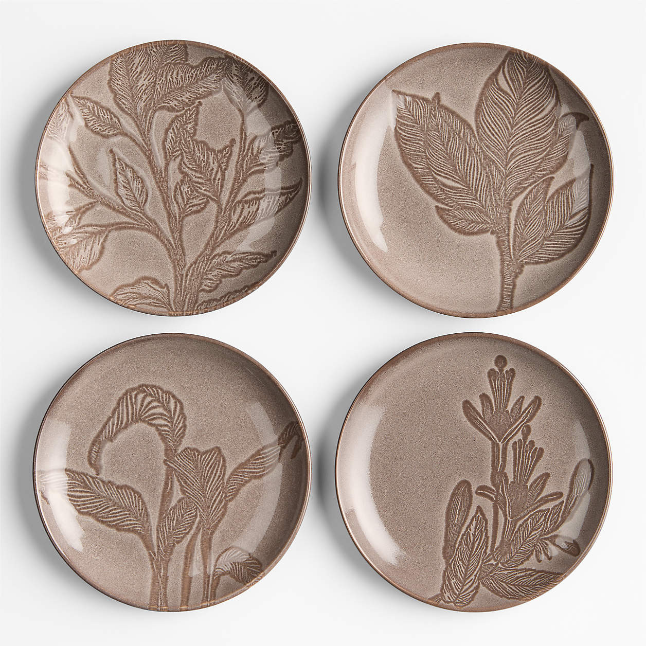 Chestnut Botanical Plates Appetizer Plates, Set of 4 + Reviews | Crate & Barrel | Crate & Barrel