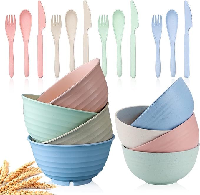 Eco Friendly ，Unbreakable Cereal Bowls,24 Oz, 30 Oz Wheat Straw Fiber Lightweight Bowl - Forks ... | Amazon (US)