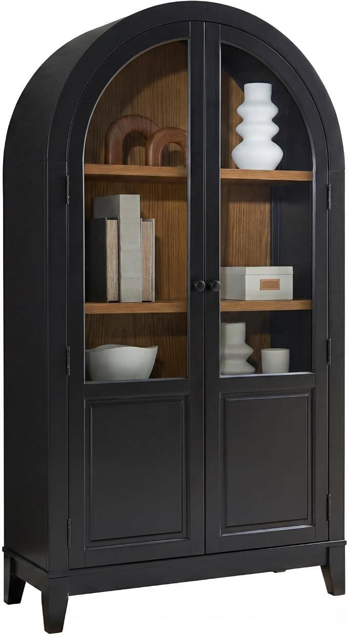 Signature Design by Ashley Dagandale Arched Accent Cabinet, Tall Display Cabinet With Glass Doors... | Amazon (US)
