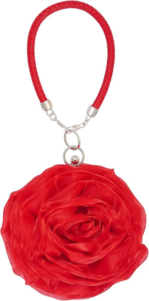 Women Rose Clutch Satin Rose Shaped Clutch Handbag Floral Evening Bag Red for Wedding Party Chris... | Amazon (US)