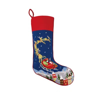 Santa and Reindeer Embroidered Needlepoint Stocking | Birch Lane