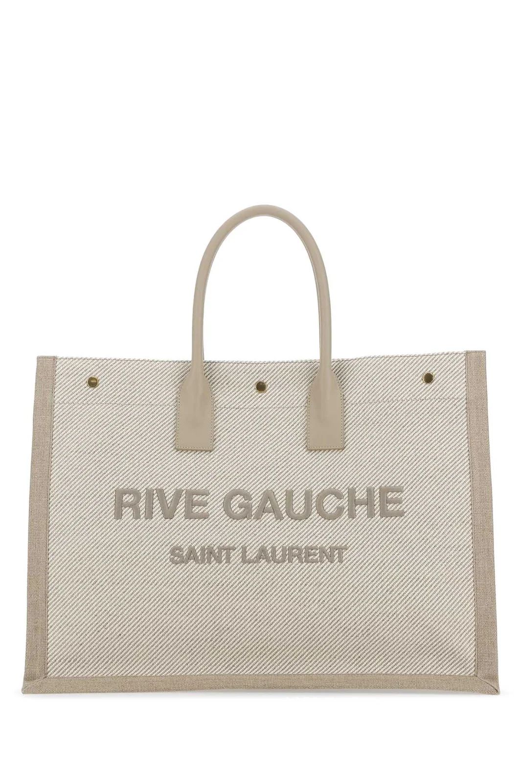 Saint Laurent Rive Gauche Logo Embroidered Tote Bag | Cettire Global