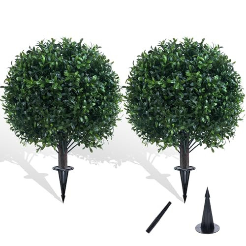 Chillchard Artificial Boxwood Topiary Ball Bush for Outdoor with Spike, UV Resistant Faux Boxwood Ball Tree with Stake for Outside Set of 2, Weatherproof Round Fake Shrubs for Entryway Front Porch | Amazon (US)