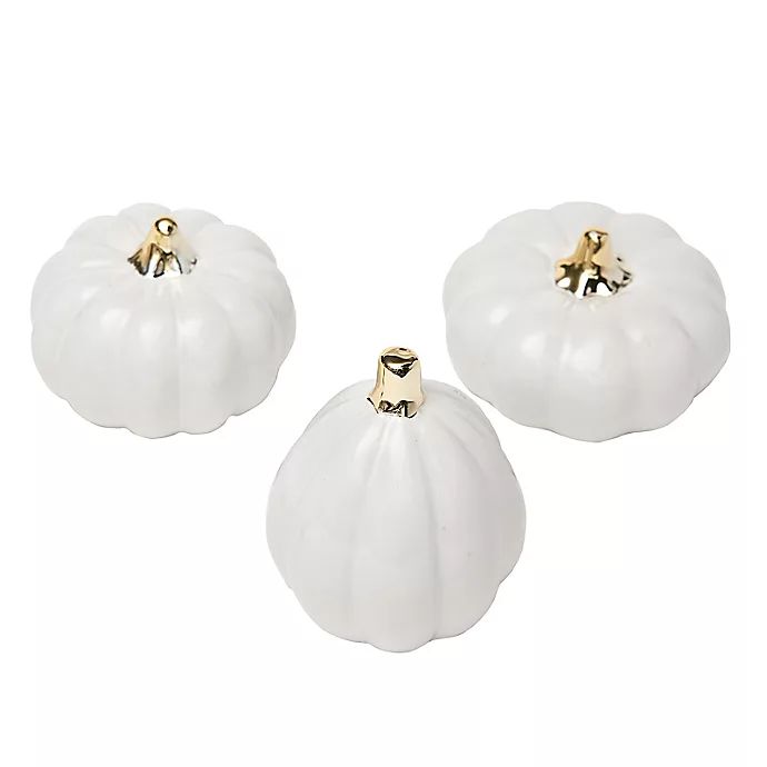 Style Me Pretty Ceramic Pumpkins in White/Gold (Set of 3) | Bed Bath & Beyond