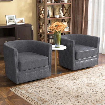 Keymoni 29.5" Wide Ultra Comfort Swivel Barrel Chair with Nailhead Trim and Removable Cushion | Wayfair North America