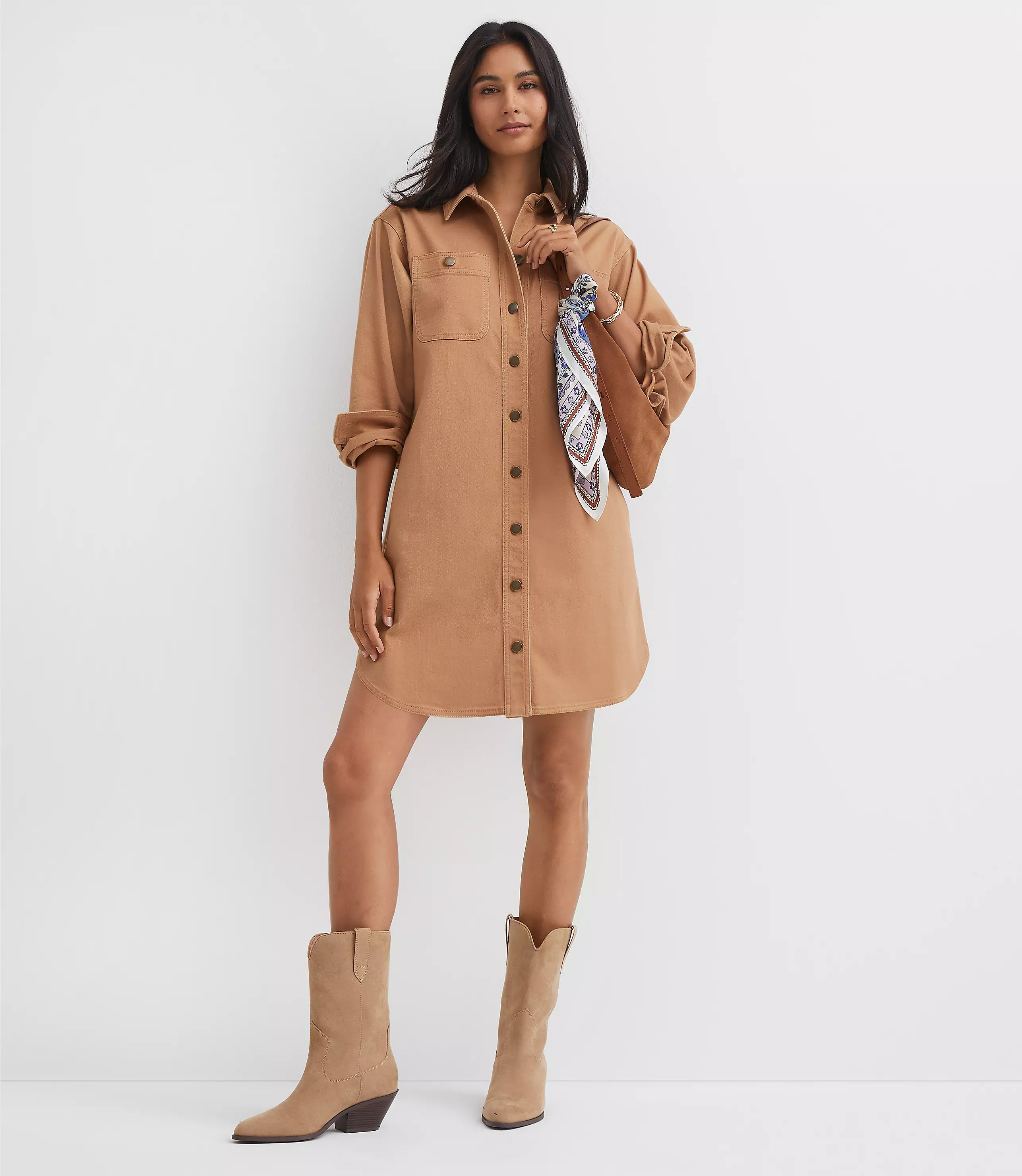 Shirttail Hem Mini Pocket Shirtdress | LOFT