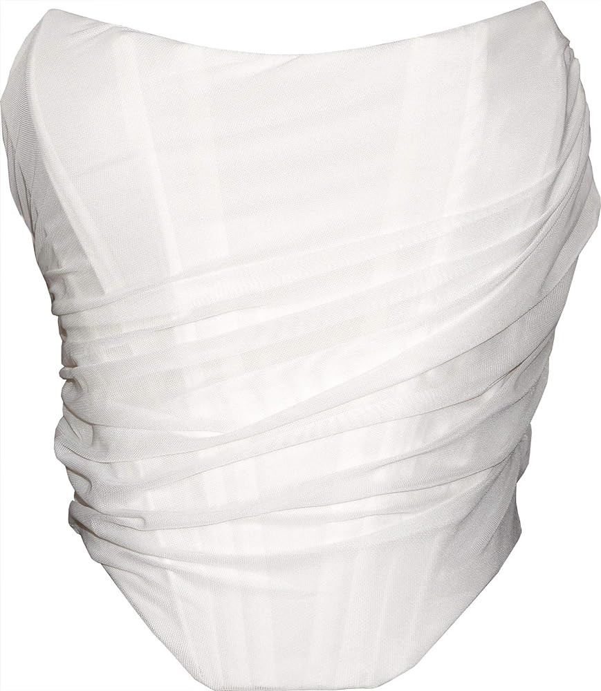 MOALLUOM Mesh Corset Crop Top Bustier Underbust Boned Backless Sleeveless Strapless Off Shoulder ... | Amazon (US)