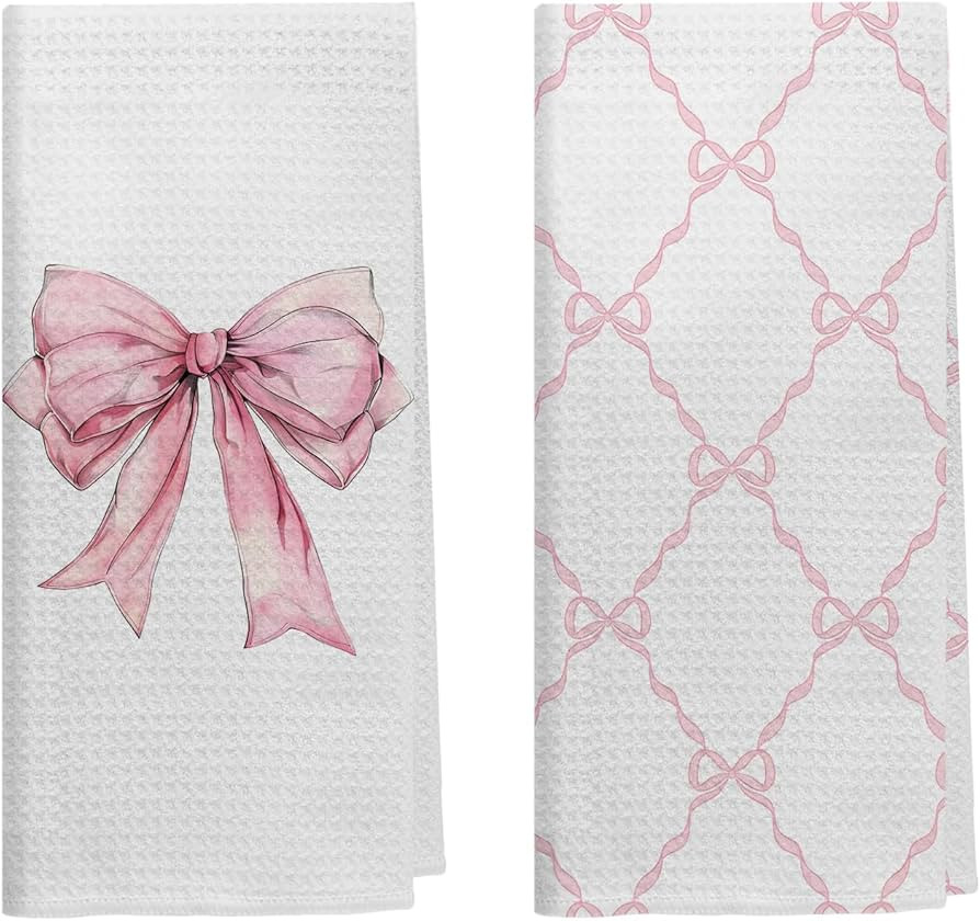 Pink Coquette Bow Kitchen Towels Set of 2, Preppy Pink Bow Hand Towels for Bathroom, Coquette Bow... | Amazon (US)
