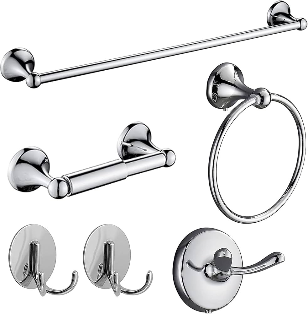 6PCS Chrome Bathroom Hardware Set 24" Vacuum Plating Stainless Steel Bathroom Accessory Set Wall ... | Amazon (US)