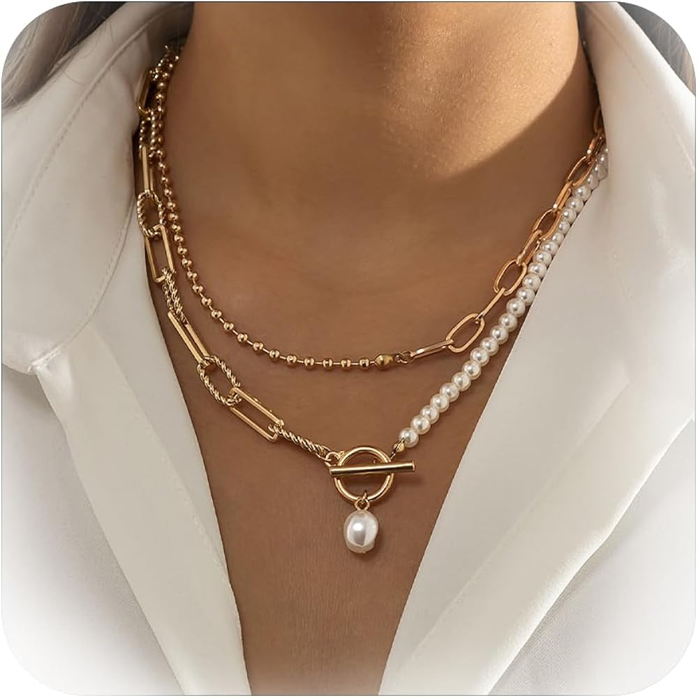 Gold Necklace for Women Trendy Layered Necklaces Set Boho Turquoise Beaded Necklace Long Coin Pen... | Amazon (US)