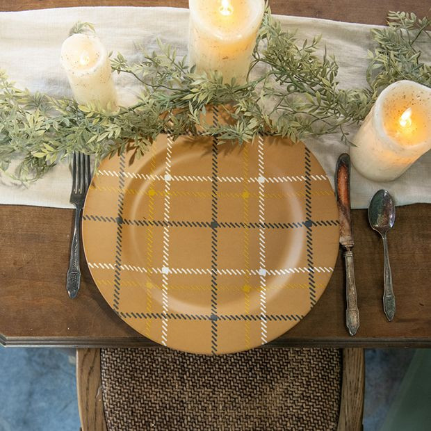 Mustard Plaid Charger Plate Set of 4 | Antique Farm House