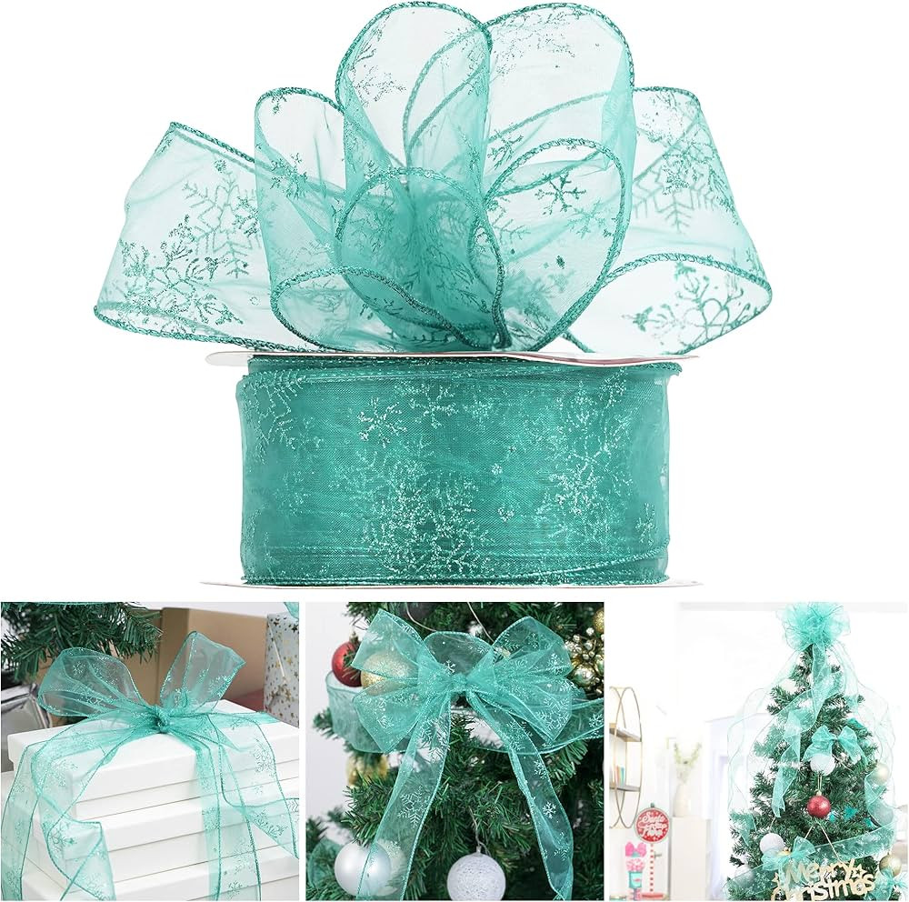 AIMUDI Teal Snowflake Ribbon Wired 2.5" Turquoise Organza Chirstmas Ribbon Wired Teal Ribbon for ... | Amazon (US)