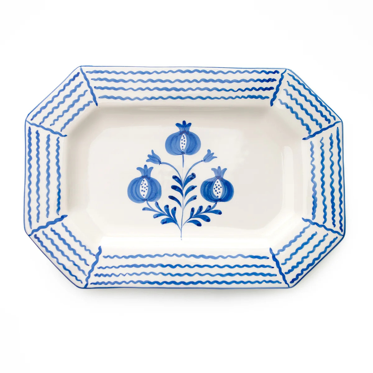 Trio Sketch Cobalt Ceramic Platter – Hand Painted Portugal | Pomegranate