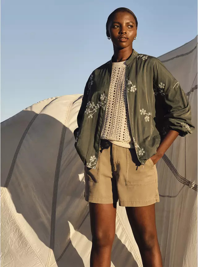Buy Khaki Floral Embroidered Bomber Jacket M | Jackets | Tu | Tu Clothing