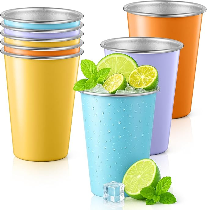 Lallisa 8 Pack Stainless Steel Cups 16 oz Pint Tumbler Colorful Stackable Pint Cups Metal Drinkin... | Amazon (US)