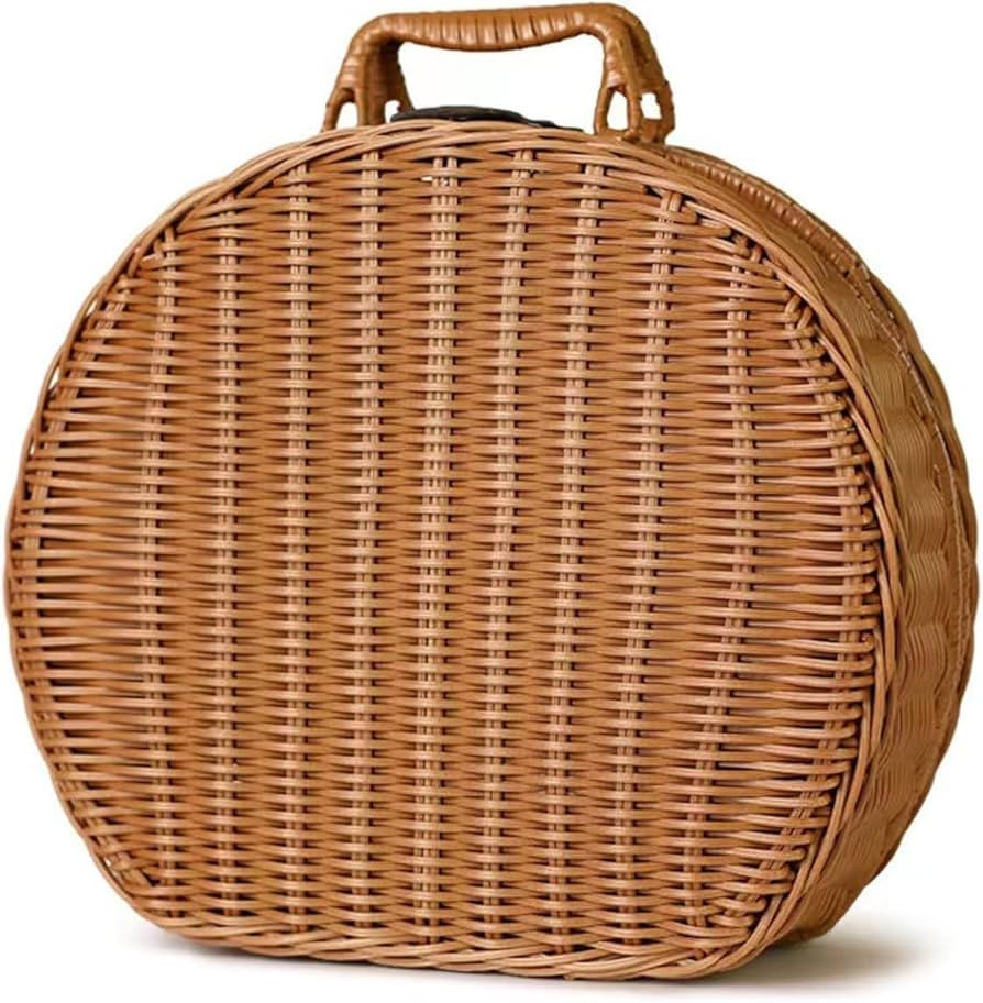 Wicker Storage Basket, Round Vine Weaving Storage Handbag with Hand Small Suitcase Retro Weaving ... | Amazon (US)