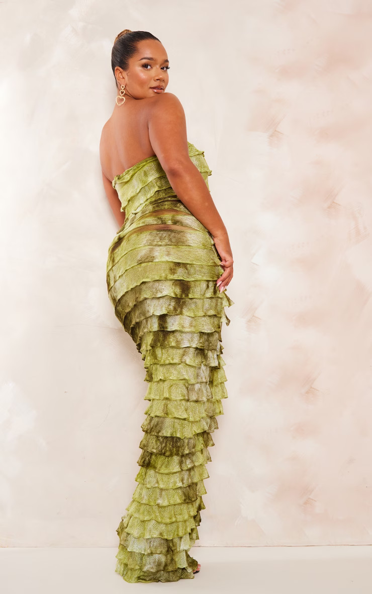 Shape Green Ombre Frill Edge Bandeau Maxi Dress | PrettyLittleThing US