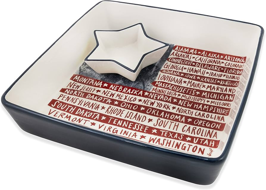 Boston International Ceramic Chip & Dip Serving Dish, 10.5-Inches, One Flag One Nation | Amazon (US)