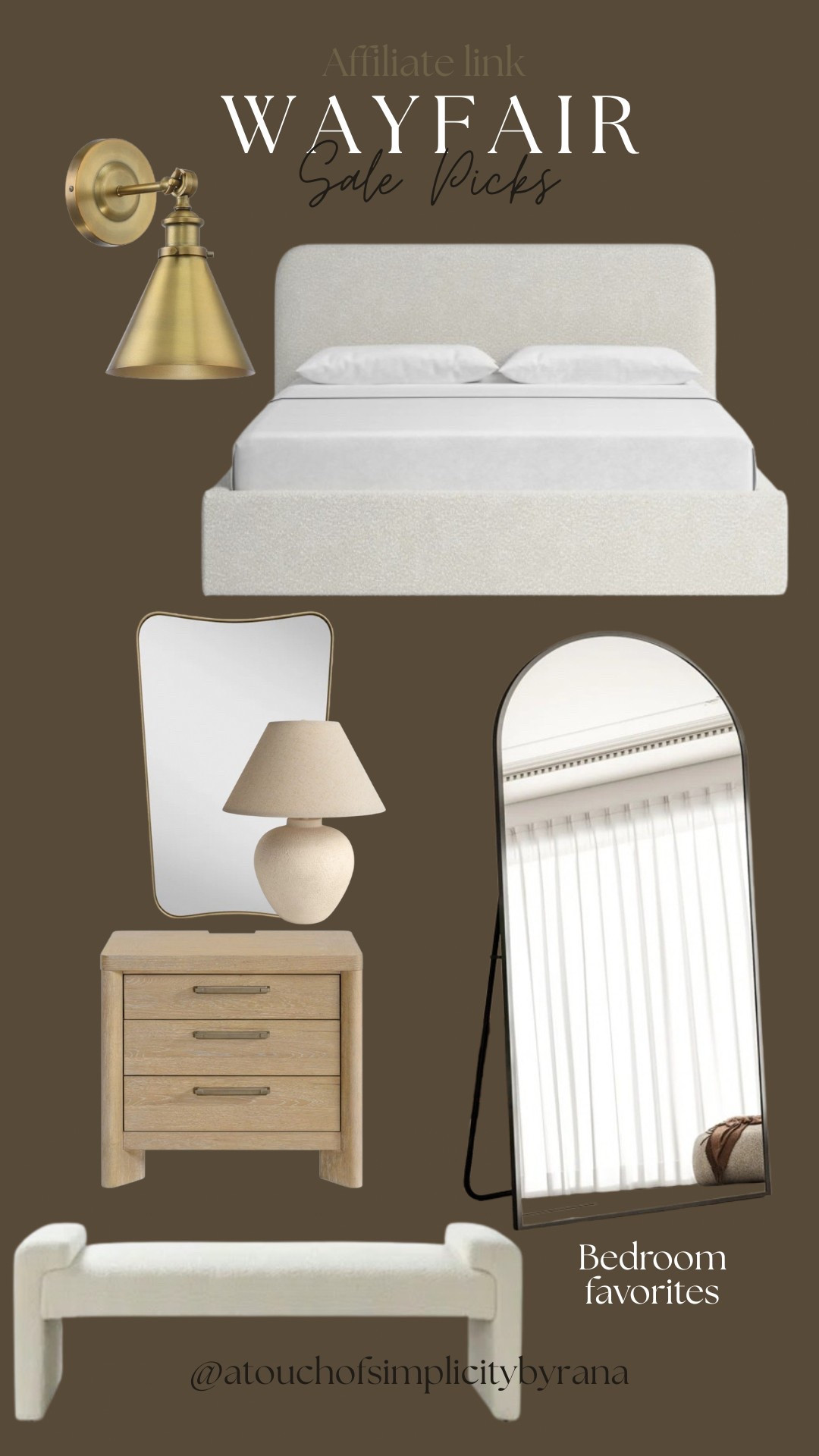 @wayfair #wayfair Wayfair's Memorial Day clearance is live!! I've rounded up some of my favorite timeless pieces for both indoor and outdoor so you can refresh your home for warmer days ahead. Up to 70% off!

Upholstered bed, armed sconce, brass , table lamp, organic modern, nightstand, bedroom finds, living room, oversized mirror, unique wall mirror, bench, upholstered 

#LTKHome #LTKStyleTip #LTKSaleAlert