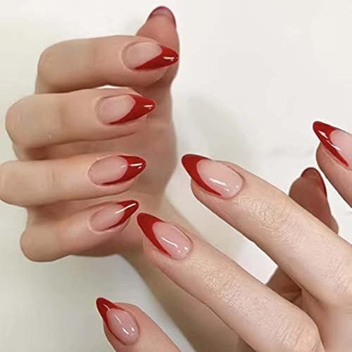 Kamize Press on Nails Medium French Fake Acrylic Nails Full Cover Red False Nails for Women and Girl | Amazon (US)