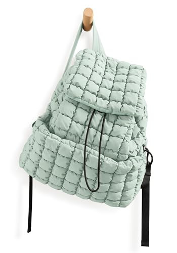 ODODOS Quilted Backpack for Women Lightweight Puffer Hiker Pack Drawstring Padding Travel Gym Bag, Light Green | Amazon (US)