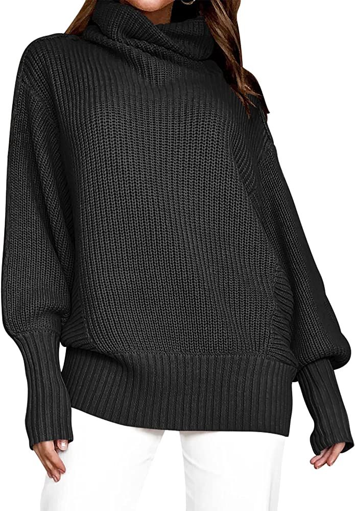 Calbetty Women's Long Sleeve Turtleneck Chunky Knit Loose Oversized Sweater Pullover Jumper Tops | Amazon (US)