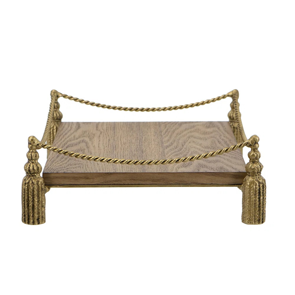 13X9X3.5" Decorative Wooden Tray With Ash Veneer Finish And Gold Cast Iron Tassel Base | Wayfair North America