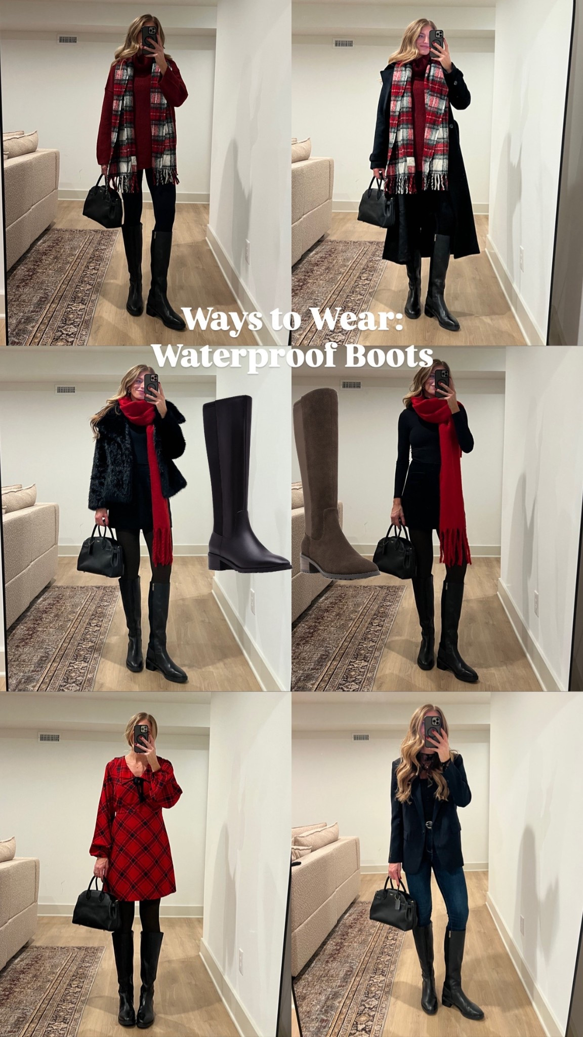 Ways to wear waterproof riding boots during the holidays. 
They also come in a brown suede version that is waterproof too.  Super comfy and practical. Run tts. I’m a true 10.5 and that size doesn’t really exist so I got an 11
Sizing for everything: 
All tops run TTS.  Wearing my usual medium
The “tights” im wearing are actually FLEECE LINED LEGGINGS that come in TALLS!! Wearing L/XL for bump Very stretchy and long enough!
Size medium tall in coat to layer thick sweaters under 
Size small in fur coat.
Sized down to 4 in skirt (would be a 2 without a bump)
Small tall in red plaid dress. 
Skinny jeans run tts and SUPER stretchy.  Longs available
Tried to link as many similar lower cost options to as many pieces as I could find (under the similar section)

Leather boots, winter boots, black leather boots, holiday outfits, tall girl friendly, bump friendly, New York Outfits, Nordstrom 

#LTKHoliday #LTKSeasonal #LTKTall

#LTKHoliday #LTKSeasonal #LTKTall