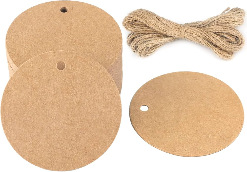 jijAcraft Brown Round Gift Tags with String, 2" x 100PCS Circle Kraft Paper Tags, Paintable Blank... | Amazon (US)