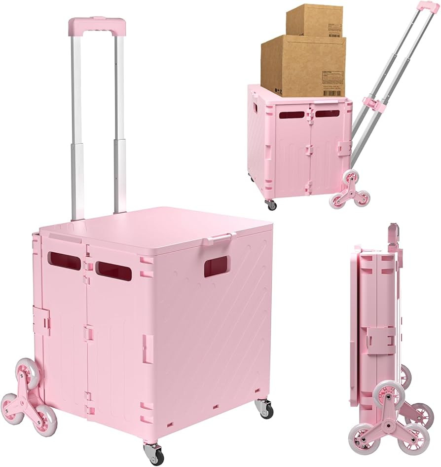 Folding Shopping Cart with Stair Climbing Wheels, 75L Grocery Cart for Stairs with Telescoping Ha... | Amazon (US)