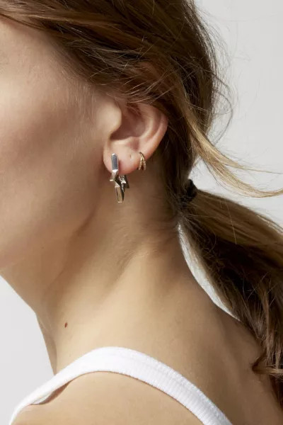 Star Hoop Earring in Silver, Women's at Urban Outfitters | Urban Outfitters (US and RoW)