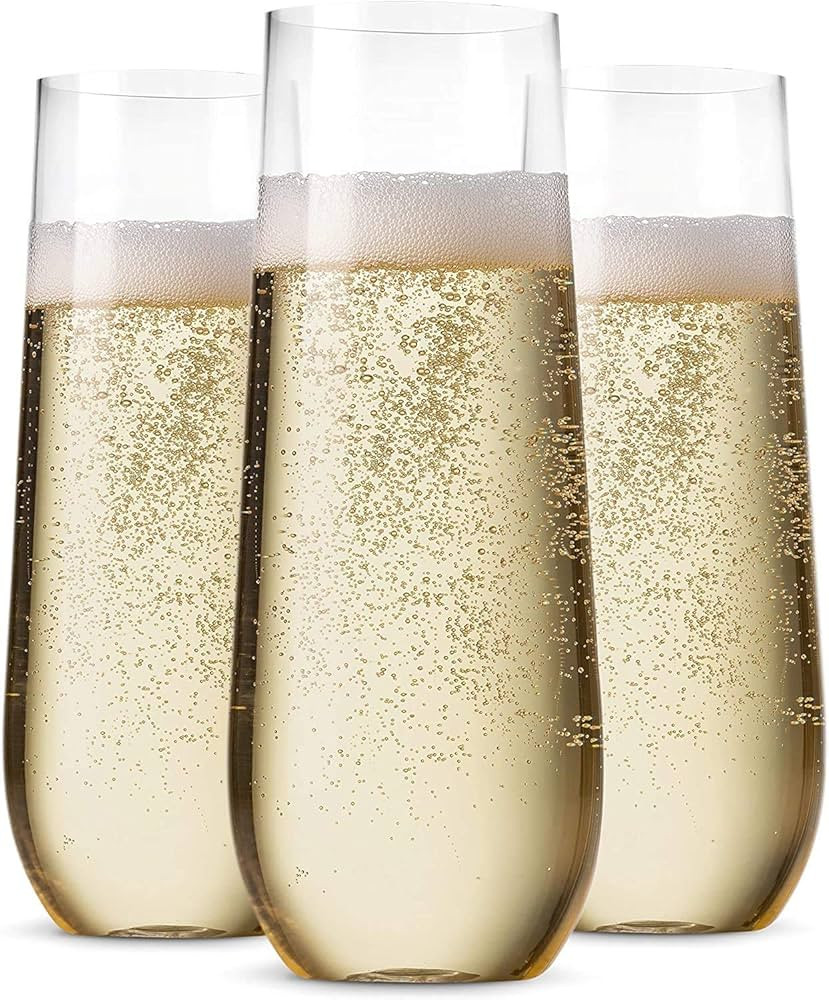 Munfix 48 Pack Stemless Plastic Champagne Flutes Disposable 9 Oz Clear Plastic Toasting Glasses S... | Amazon (US)