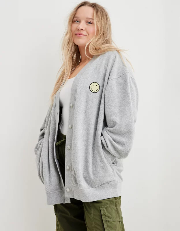 Aerie Smiley® Cozy Fleece Cardigan | Aerie