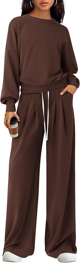 PRETTYGARDEN Womens 2 Piece Sets Long Sleeve Sweatshirt Wide Leg Pants Loose Matching Lounge Set ... | Amazon (CA)