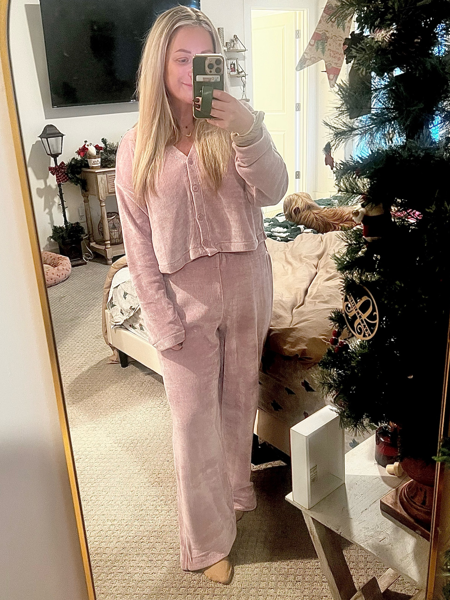Cozy Chenille set from Old Navy $40! Wearing a small regular, had to tailor the pants- the regular are super long! Petite was out of my size. 

#LTKHoliday #LTKSeasonal #LTKSaleAlert