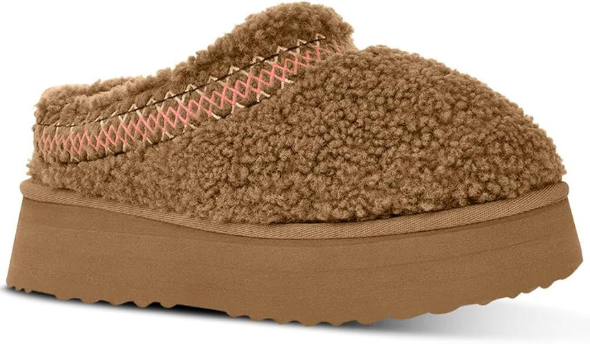 Women's Fuzzy Platform Slippers Boots Braid Slippers with Plush Fleece Lining Comfy Soft Non-Slip... | Amazon (US)