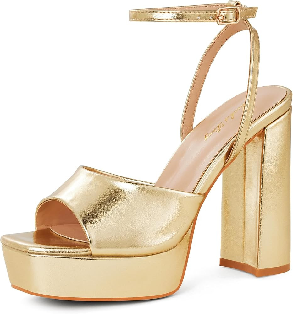 Elisabet Tang Chunky Heeled Platform Sandals for Women,4.7 Inch Block Heels with Open Toe Ankle S... | Amazon (US)