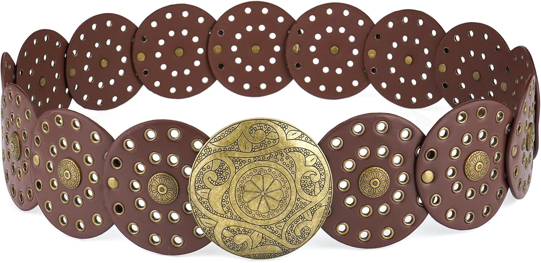 Wide Disc Belts for Women Concho Leather Disk Link Belt Boho Western Waist Belts for Dress | Amazon (US)