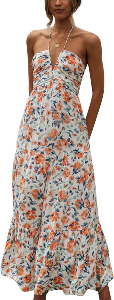 Leyajedol Women Y2k Bodycon Long Dress Spaghetti Strap Low Cut Dress Casual Backless Flowy Maxi D... | Amazon (US)